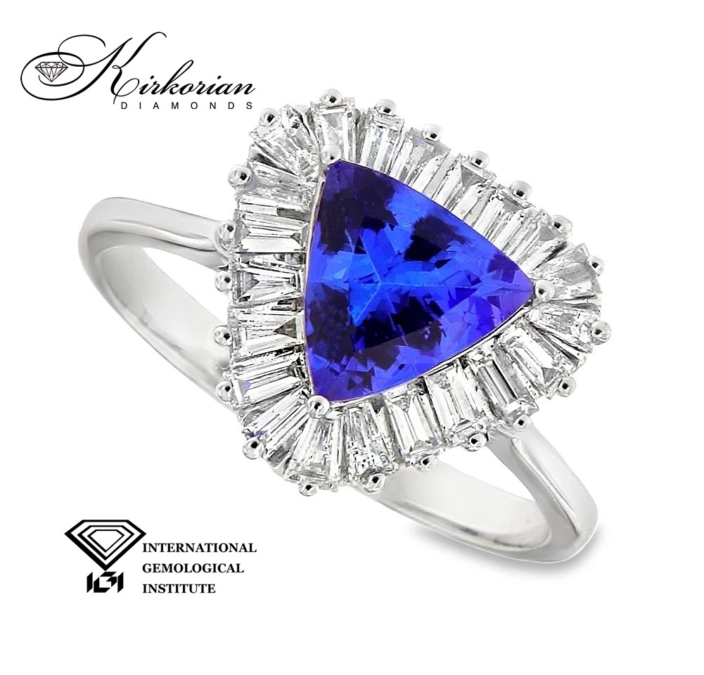 Годежен пръстен от бяло злато 18k с танзанит 1.27ct и диаманти 0.56ct IGI сертификат RT10