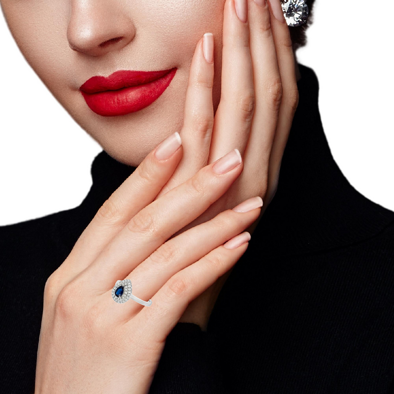 Бял златен пръстен със сапфир и диаманти 18k – модел IT22
