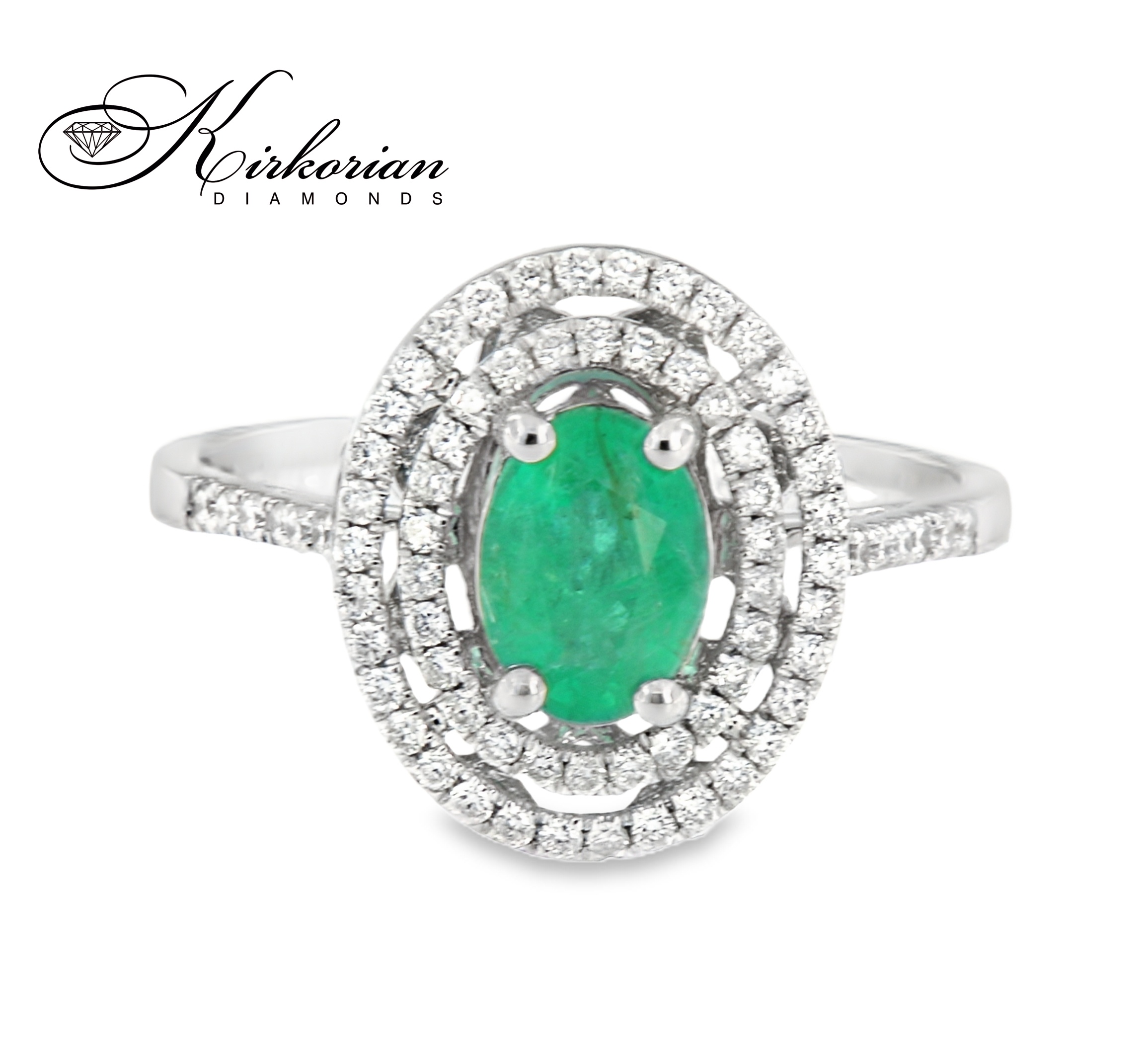 Пръстен от бяло злато 18K със смарагд 0.68ct и диаманти 0.29ct | Размер 53 | Kirkorian Diamonds