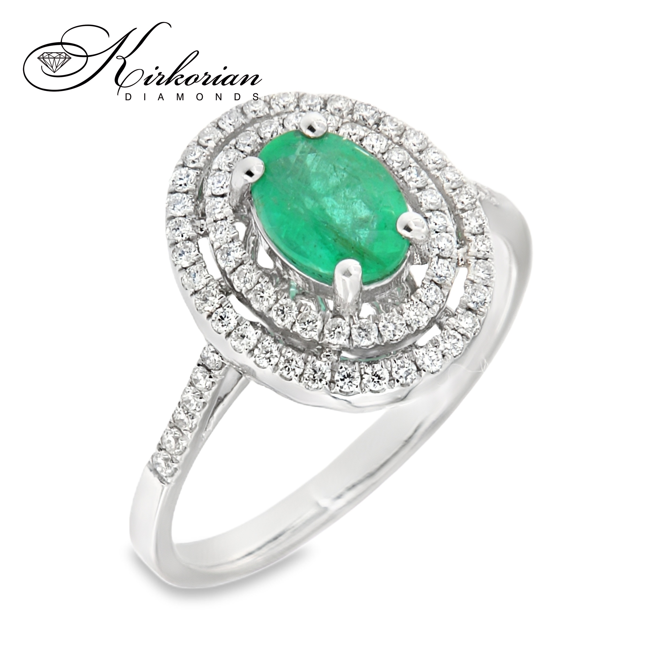 Пръстен от бяло злато 18K със смарагд 0.68ct и диаманти 0.29ct | Размер 53 | Kirkorian Diamonds