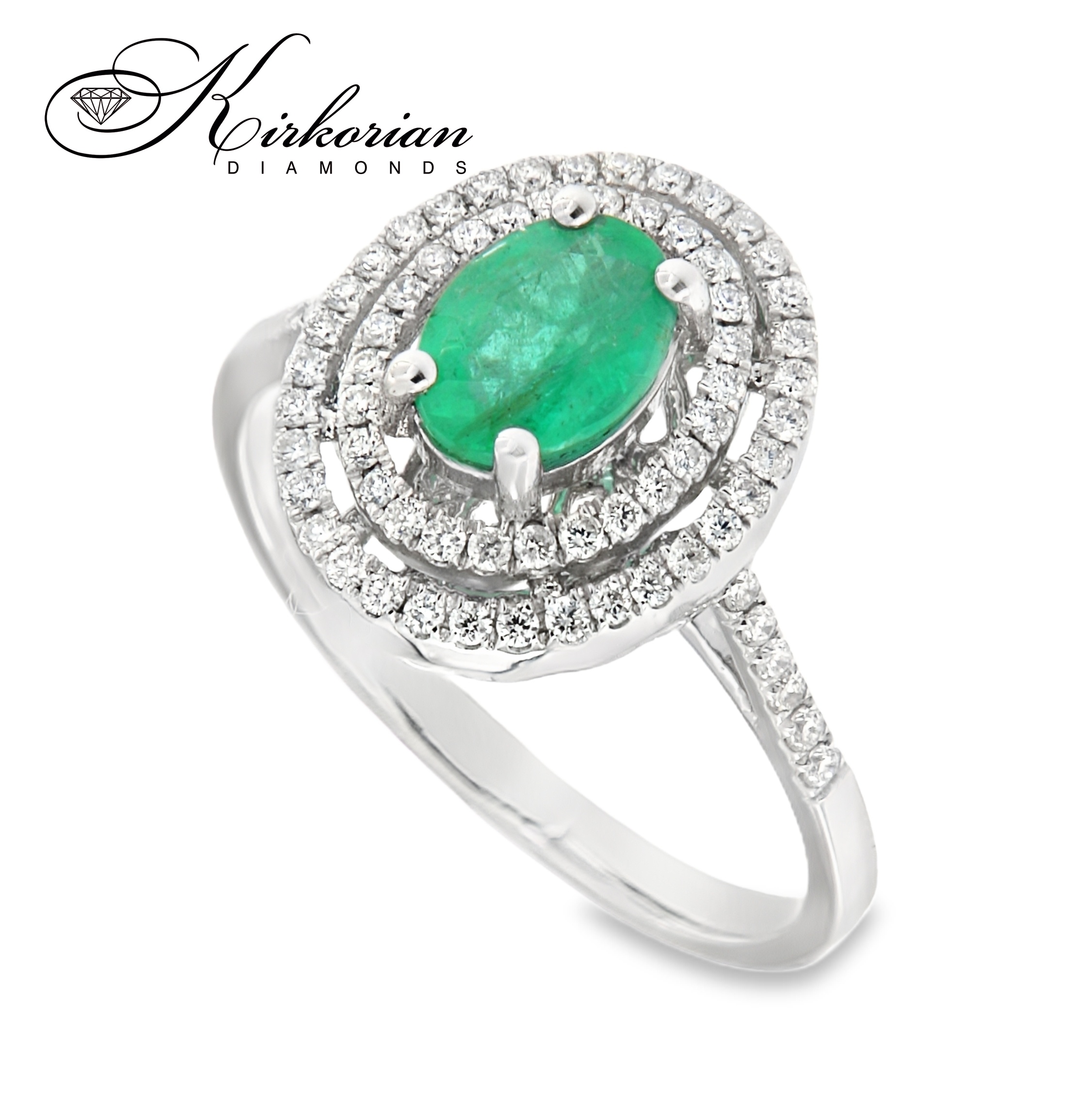Пръстен от бяло злато 18K със смарагд 0.68ct и диаманти 0.29ct | Размер 53 | Kirkorian Diamonds