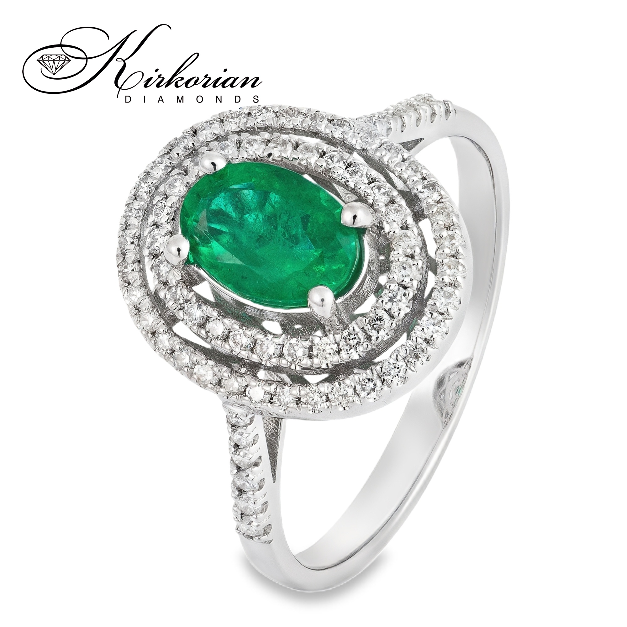 Пръстен от бяло злато 18K със смарагд 0.68ct и диаманти 0.29ct | Размер 53 | Kirkorian Diamonds