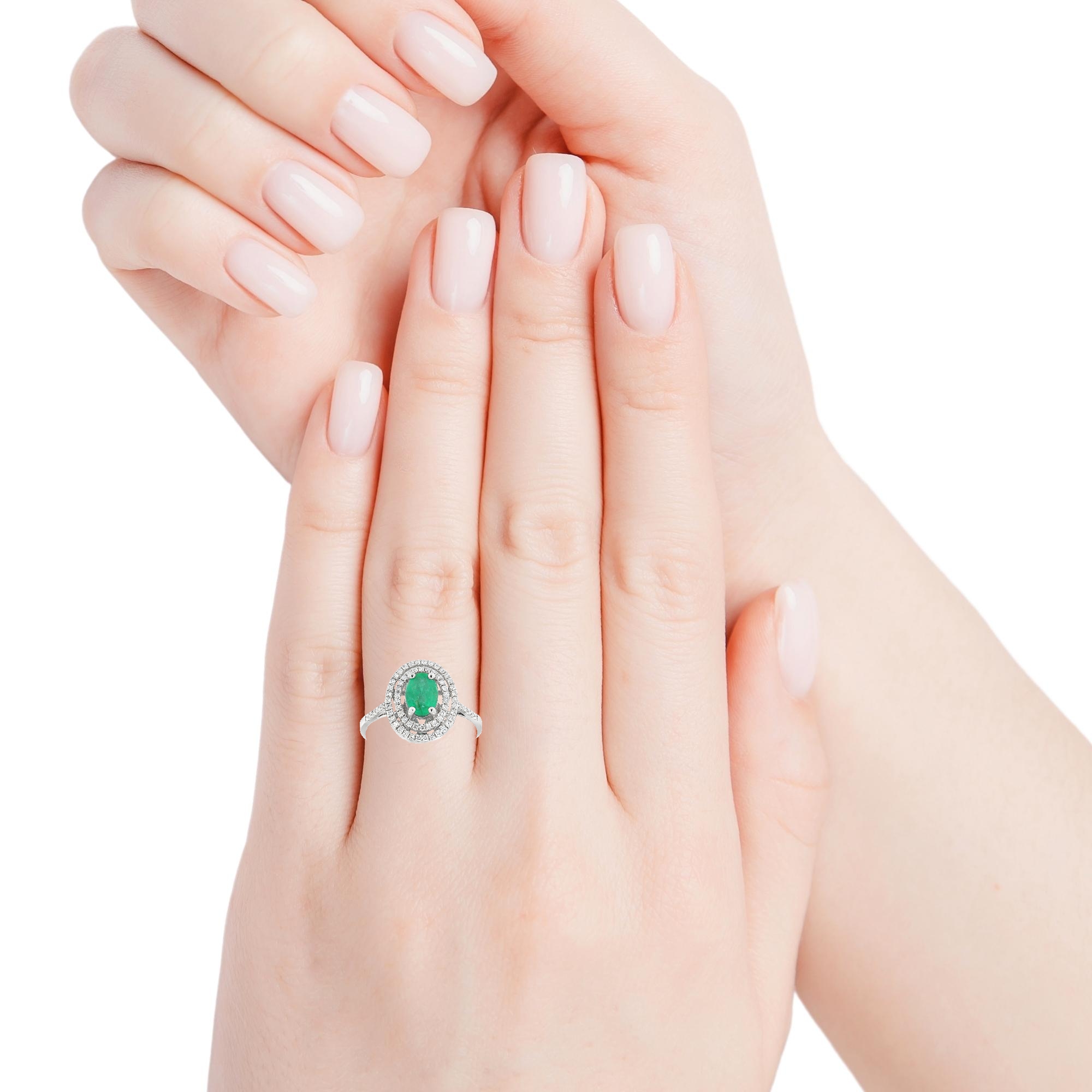 Пръстен от бяло злато 18K със смарагд 0.68ct и диаманти 0.29ct | Размер 53 | Kirkorian Diamonds