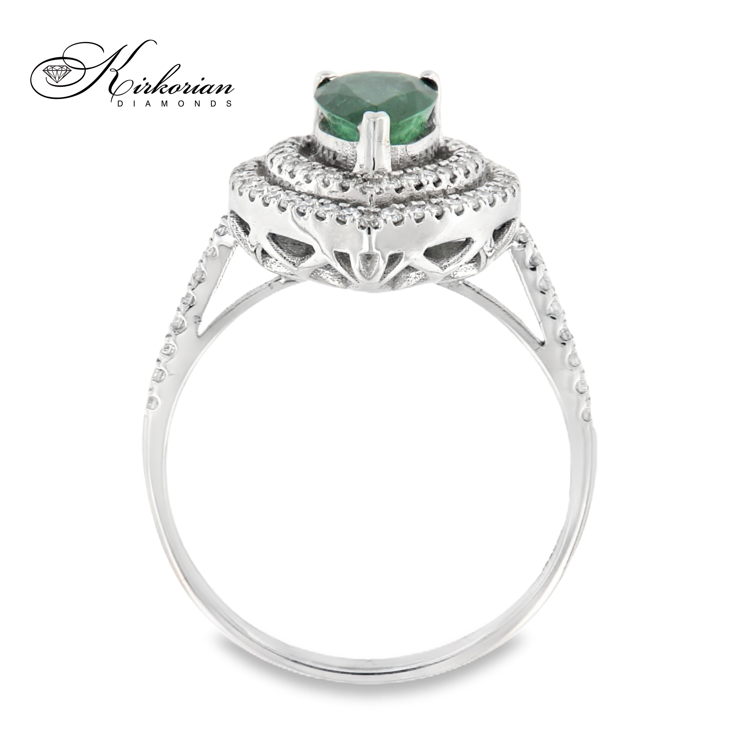 Пръстен от бяло злато 18K със смарагд 0.81ct и диаманти 0.35ct | Размер 54 | Сертификат Kirkorian Diamonds Пръстен от бяло злато 18K със смарагд 0.81ct и диаманти 0.35ct | Размер 54 | Сертификат Kirkorian Diamonds
