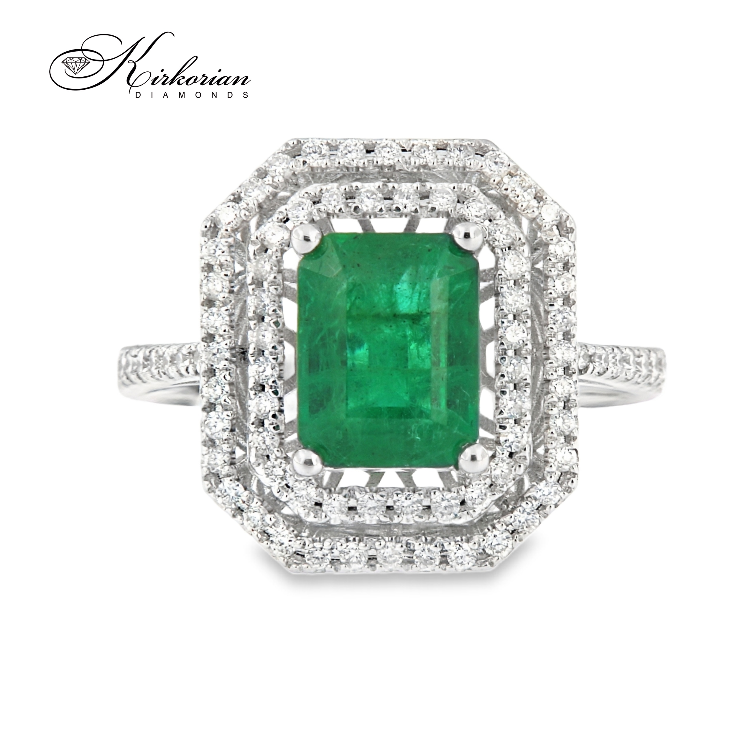 Пръстен от бяло злато 18K с изумруд 1.76ct и диаманти 0.34ct | Размер 54 | Сертификат Пръстен от бяло злато 18K с изумруд 1.76ct и диаманти 0.34ct | Размер 54 | Сертификат