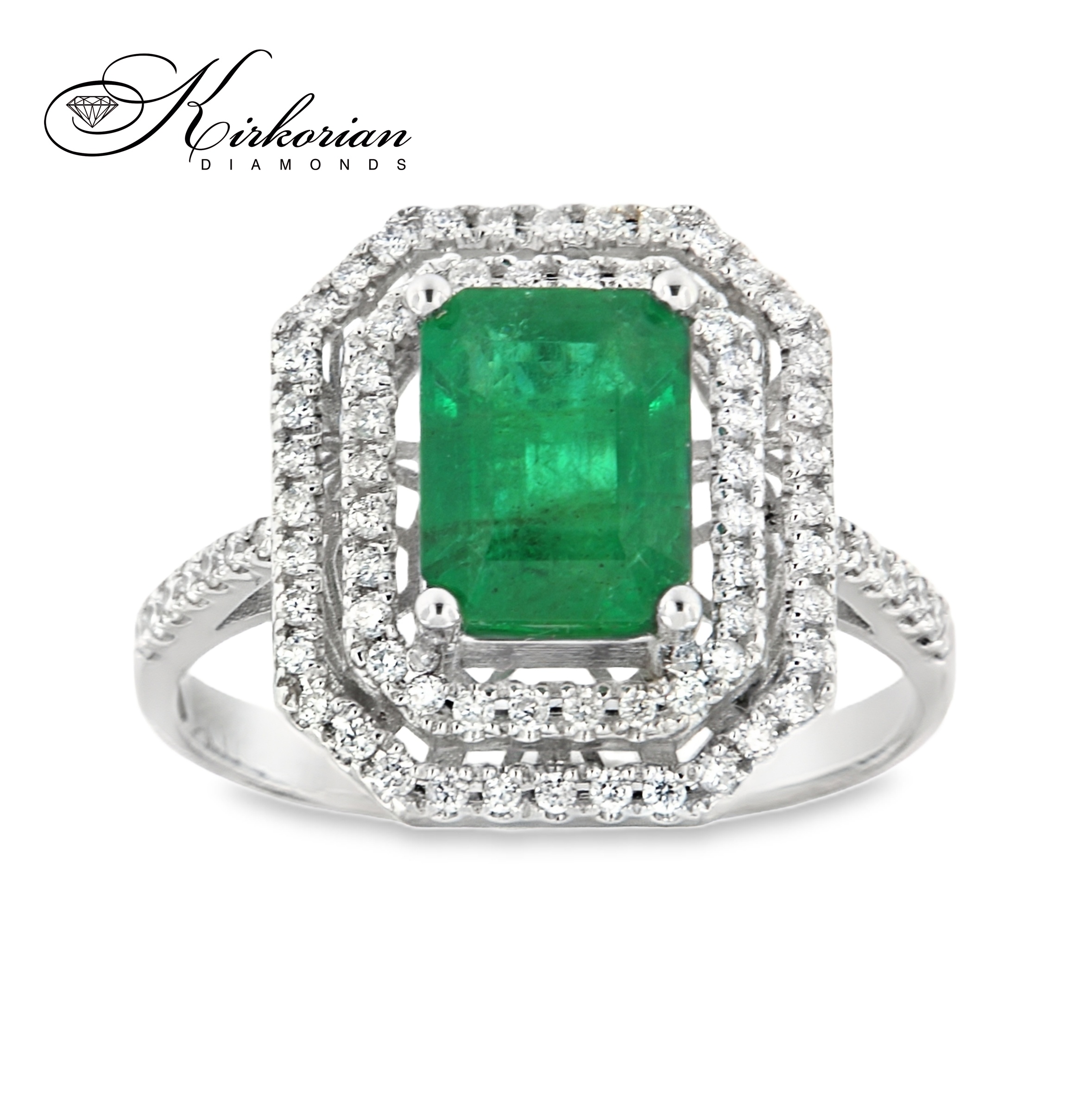 Пръстен от бяло злато 18K с изумруд 1.76ct и диаманти 0.34ct | Размер 54 | Сертификат Пръстен от бяло злато 18K с изумруд 1.76ct и диаманти 0.34ct | Размер 54 | Сертификат