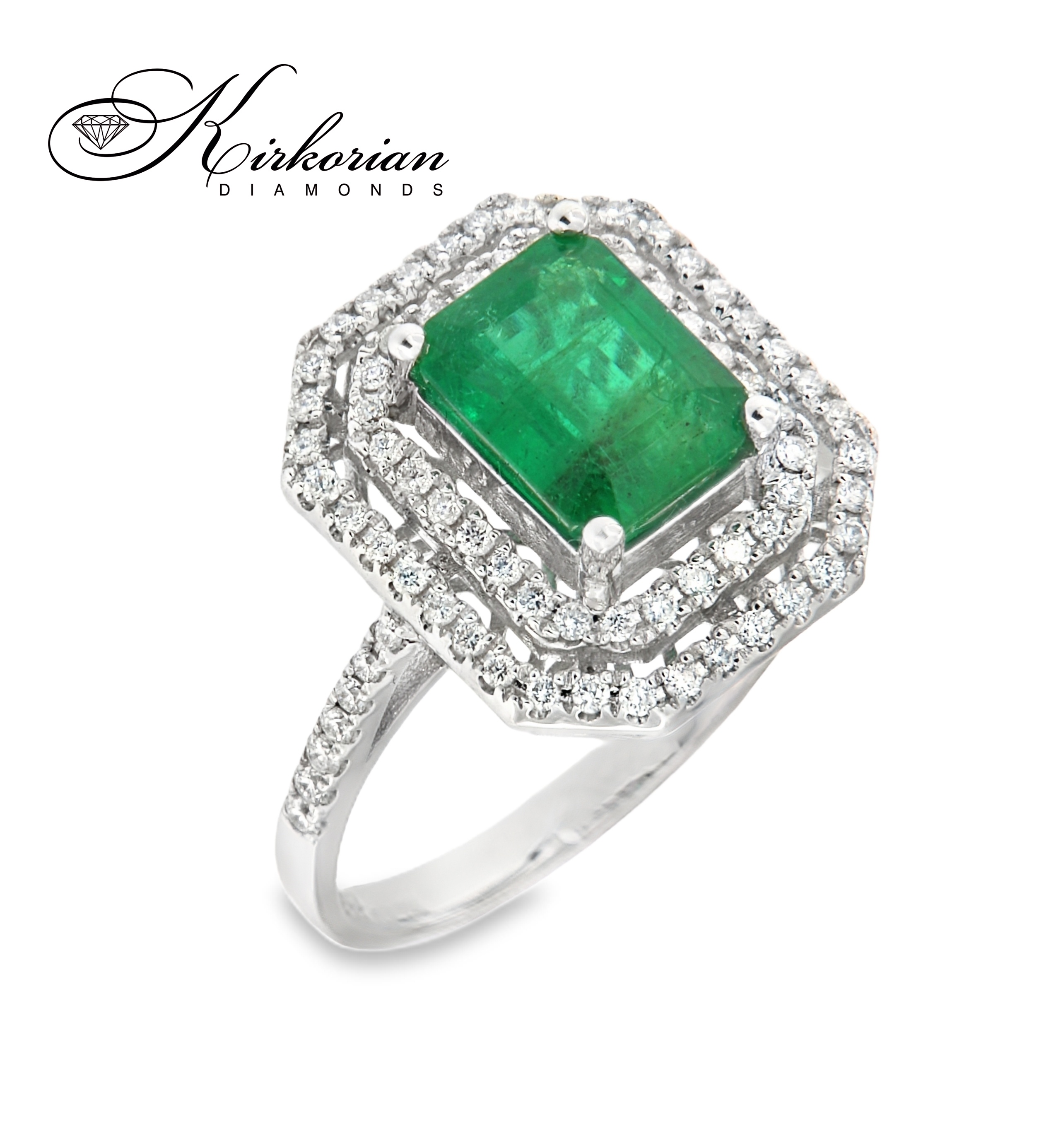 Пръстен от бяло злато 18K с изумруд 1.76ct и диаманти 0.34ct | Размер 54 | Сертификат Пръстен от бяло злато 18K с изумруд 1.76ct и диаманти 0.34ct | Размер 54 | Сертификат