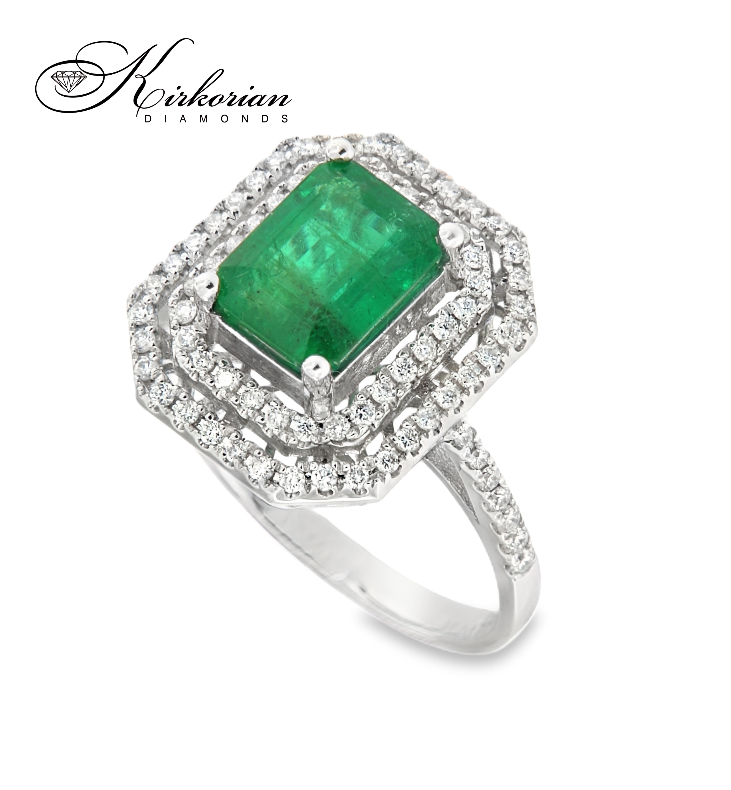 Пръстен от бяло злато 18K с изумруд 1.76ct и диаманти 0.34ct | Размер 54 | Сертификат Пръстен от бяло злато 18K с изумруд 1.76ct и диаманти 0.34ct | Размер 54 | Сертификат