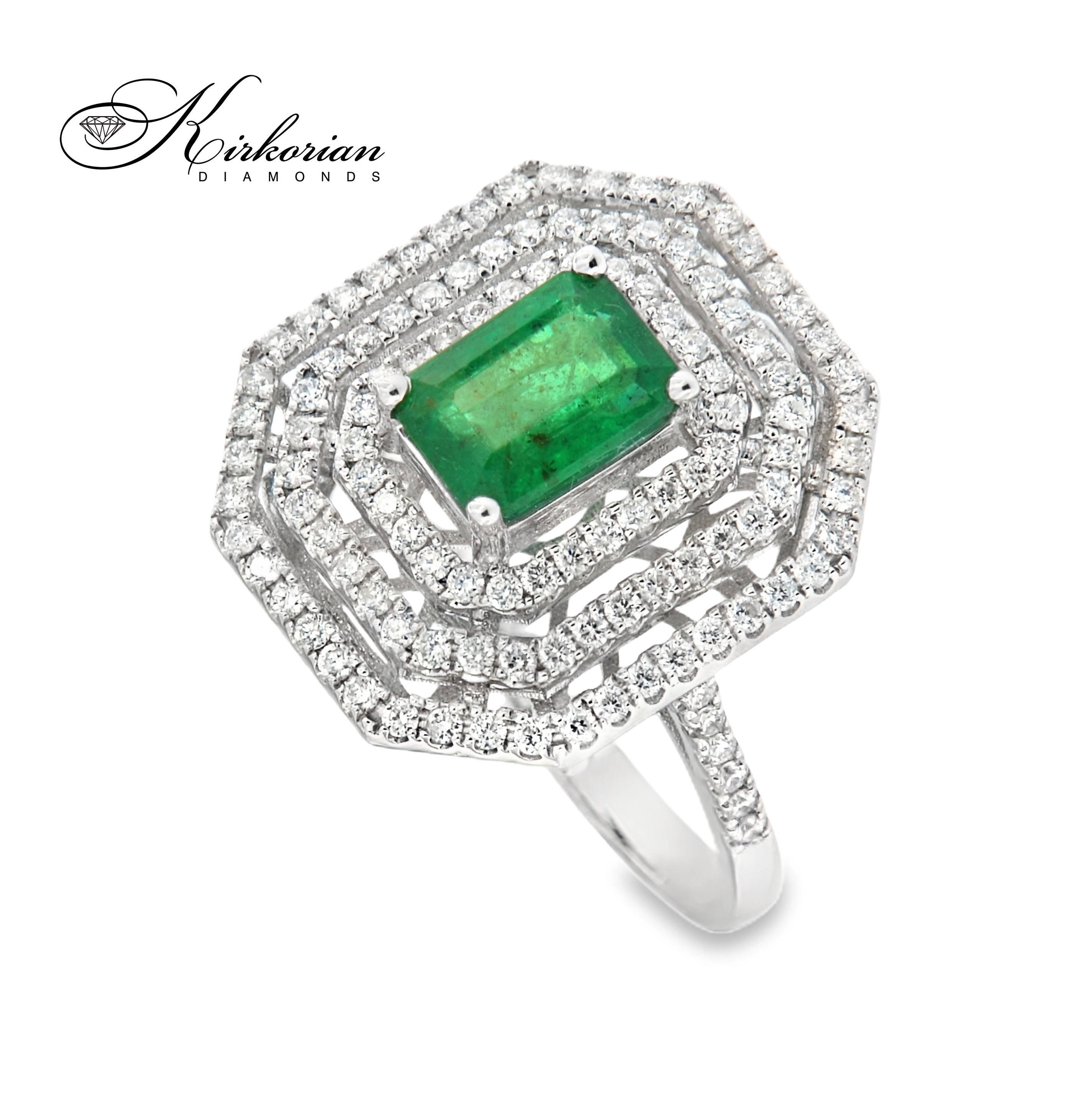 Пръстен от бяло злато 18K с изумруд 1.08ct и диаманти 0.58ct | Размер 54 | Сертификат Пръстен от бяло злато 18K с изумруд 1.08ct и диаманти 0.58ct | Размер 54 | Сертификат