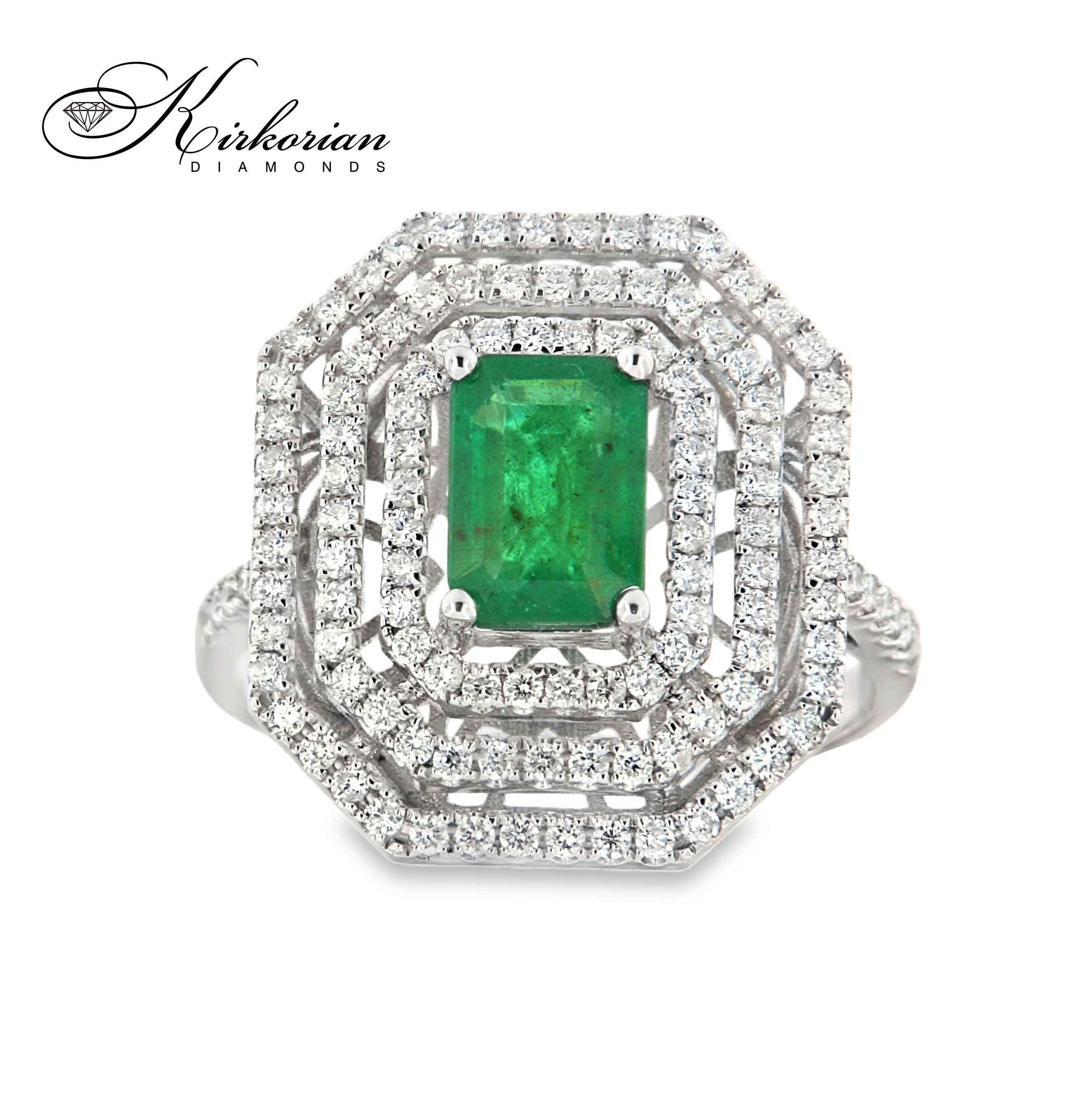 Пръстен от бяло злато 18K с изумруд 1.08ct и диаманти 0.58ct | Размер 54 | Сертификат Пръстен от бяло злато 18K с изумруд 1.08ct и диаманти 0.58ct | Размер 54 | Сертификат