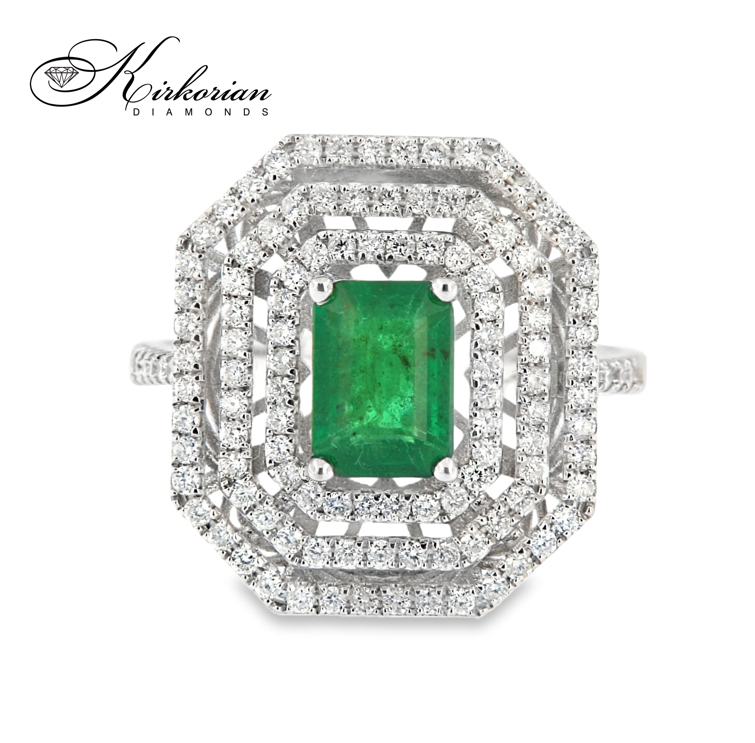Пръстен от бяло злато 18K с изумруд 1.08ct и диаманти 0.58ct | Размер 54 | Сертификат Пръстен от бяло злато 18K с изумруд 1.08ct и диаманти 0.58ct | Размер 54 | Сертификат