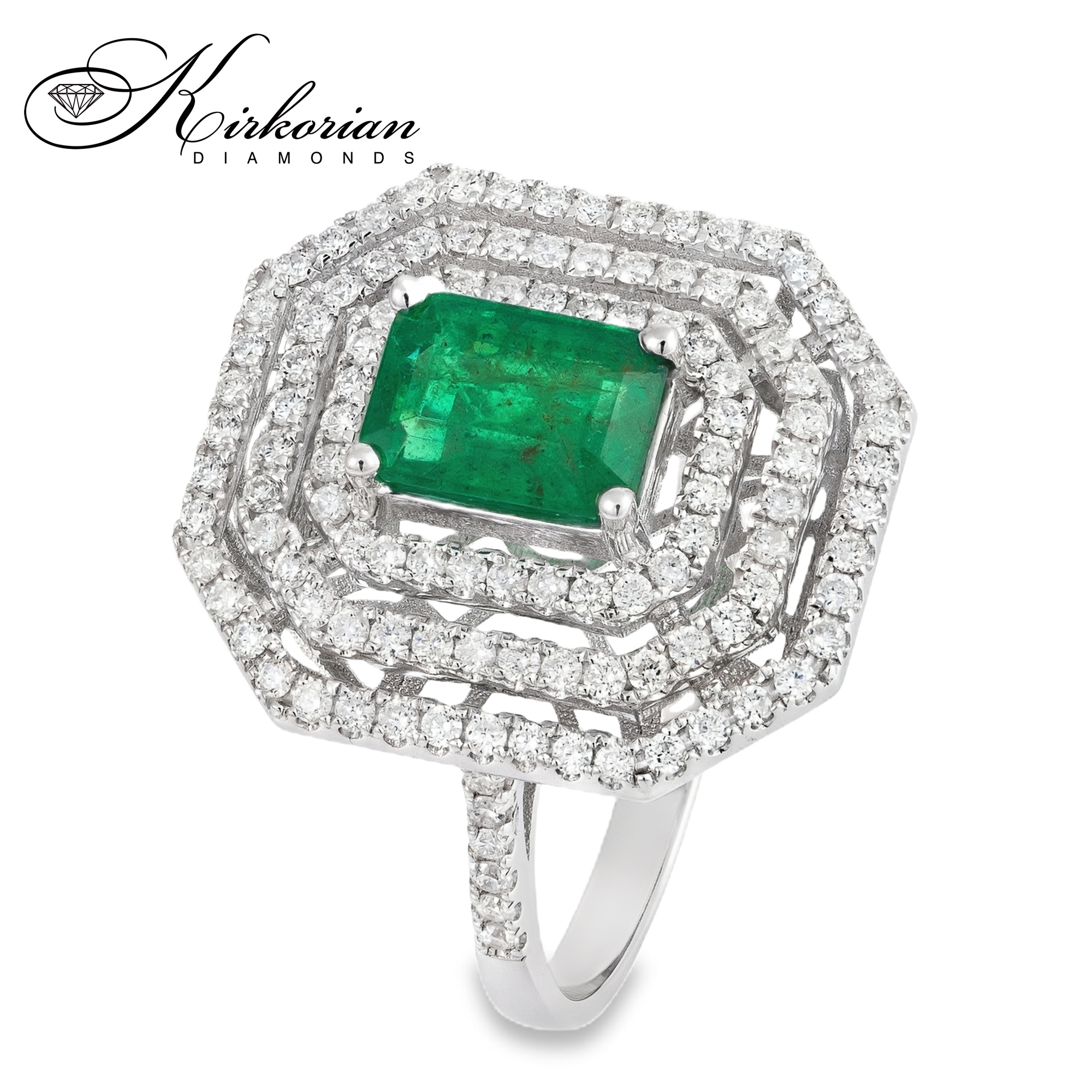 Пръстен от бяло злато 18K с изумруд 1.08ct и диаманти 0.58ct | Размер 54 | Сертификат Пръстен от бяло злато 18K с изумруд 1.08ct и диаманти 0.58ct | Размер 54 | Сертификат
