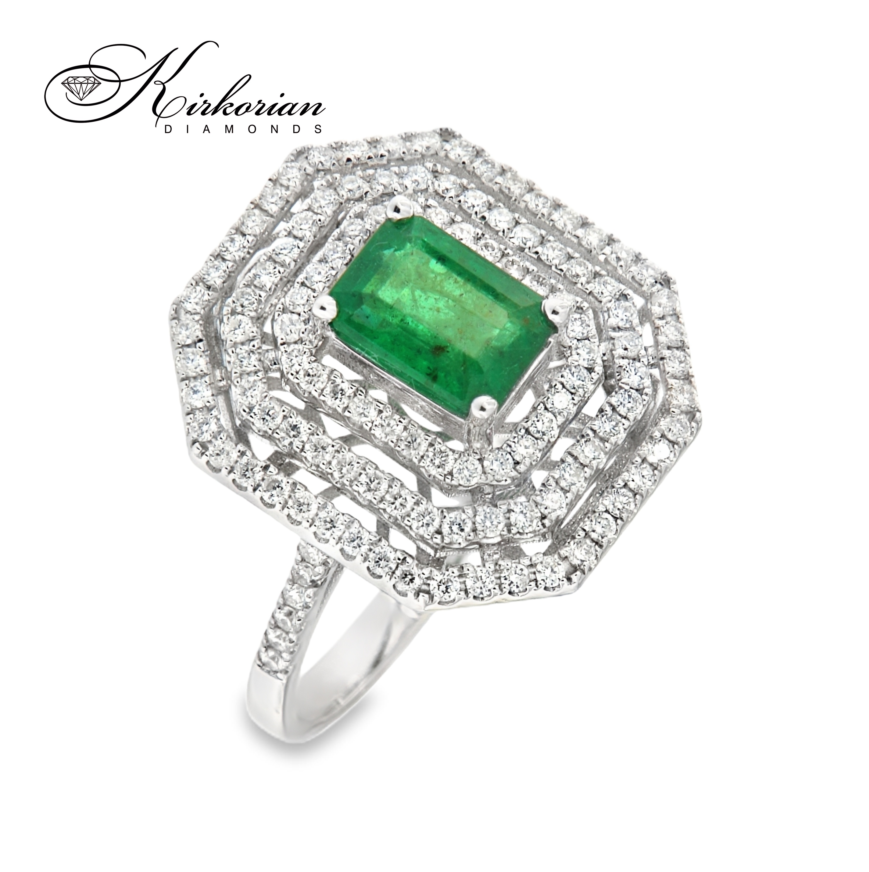 Пръстен от бяло злато 18K с изумруд 1.08ct и диаманти 0.58ct | Размер 54 | Сертификат Пръстен от бяло злато 18K с изумруд 1.08ct и диаманти 0.58ct | Размер 54 | Сертификат