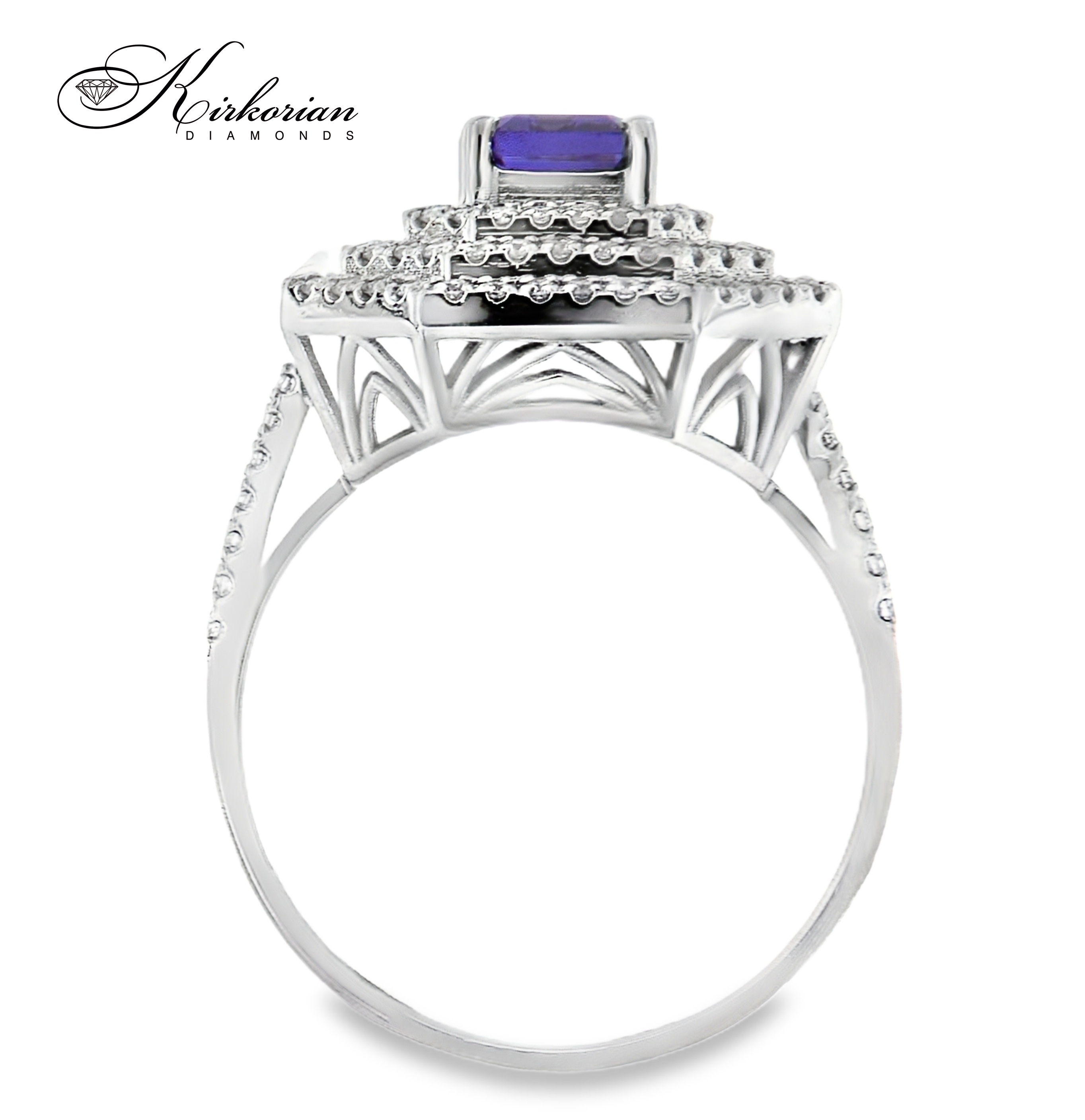 Годежен пръстен от бяло злато 18К с танзанит 1.13 ct и диаманти 0.46 ct – луксозна изработка Kirkorian Diamonds