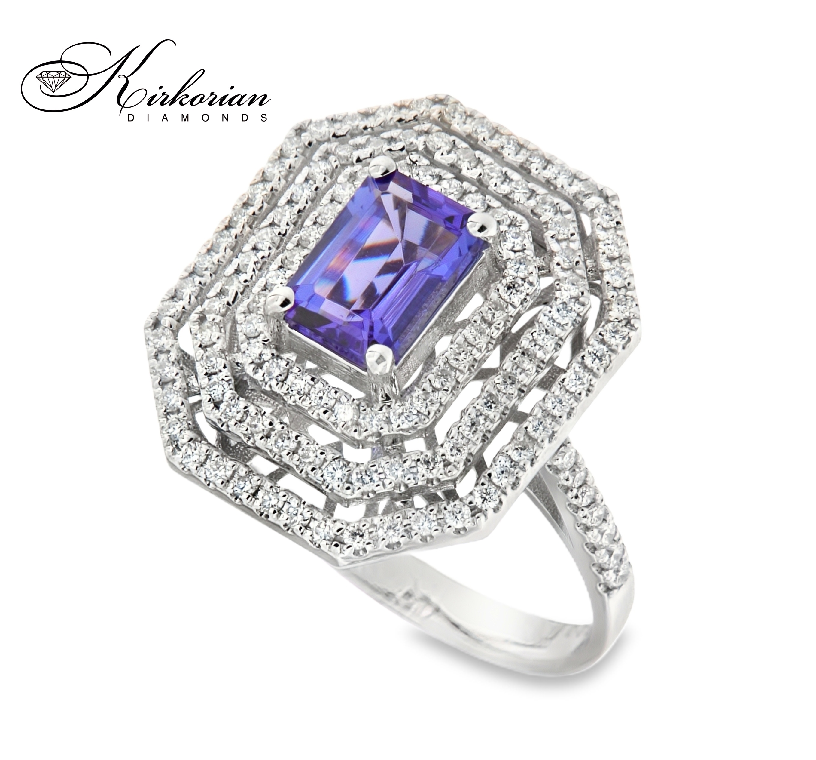 Годежен пръстен от бяло злато 18К с танзанит 1.13 ct и диаманти 0.46 ct – луксозна изработка Kirkorian Diamonds