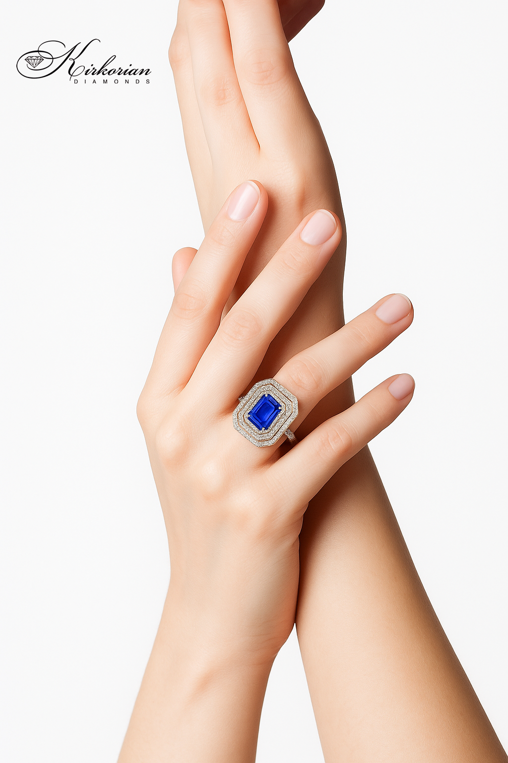 Годежен пръстен от бяло злато 18К с танзанит 1.13 ct и диаманти 0.46 ct – луксозна изработка Kirkorian Diamonds