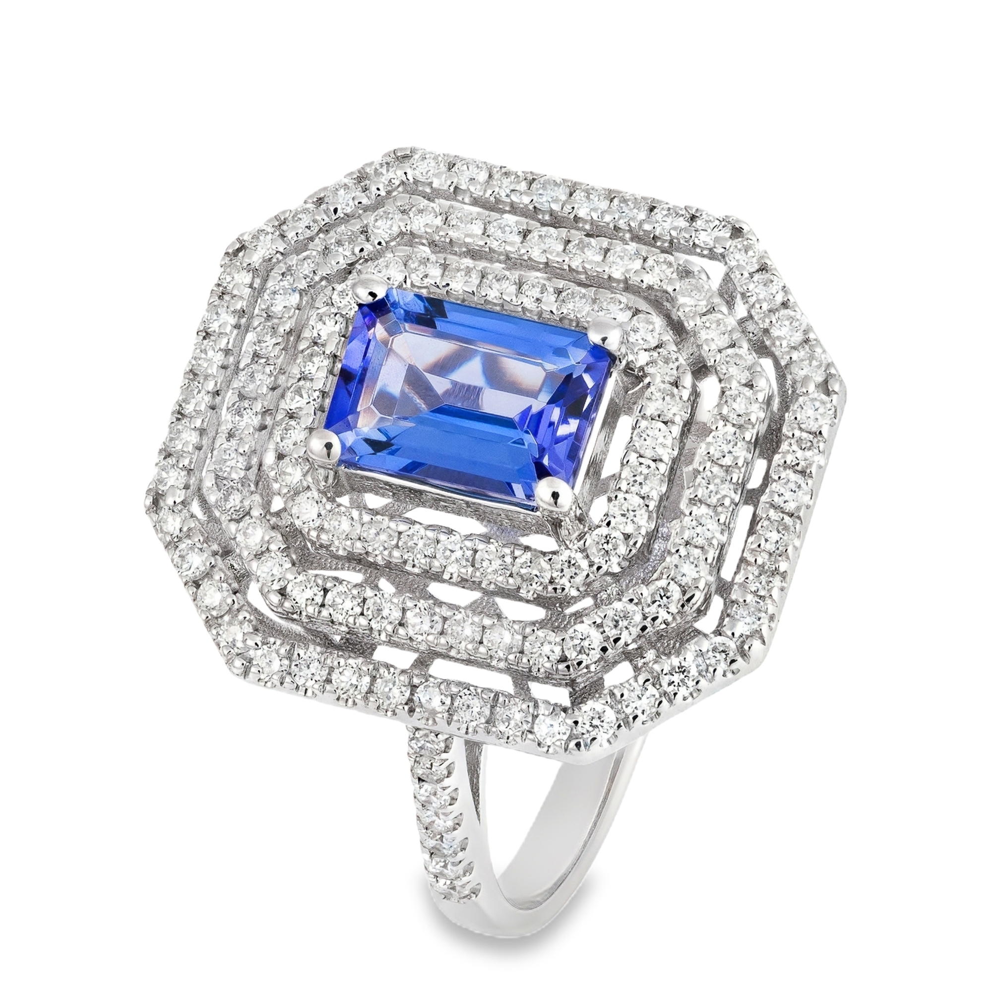 Годежен пръстен от бяло злато 18К с танзанит 1.13 ct и диаманти 0.46 ct – луксозна изработка Kirkorian Diamonds