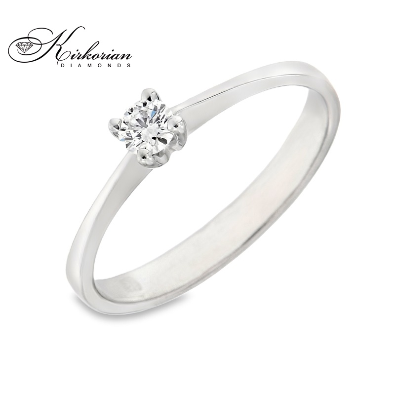 Годежен пръстен от бяло или жълто злато 14К с диамант 0.15 ct – класически модел с фин силует, код: K342