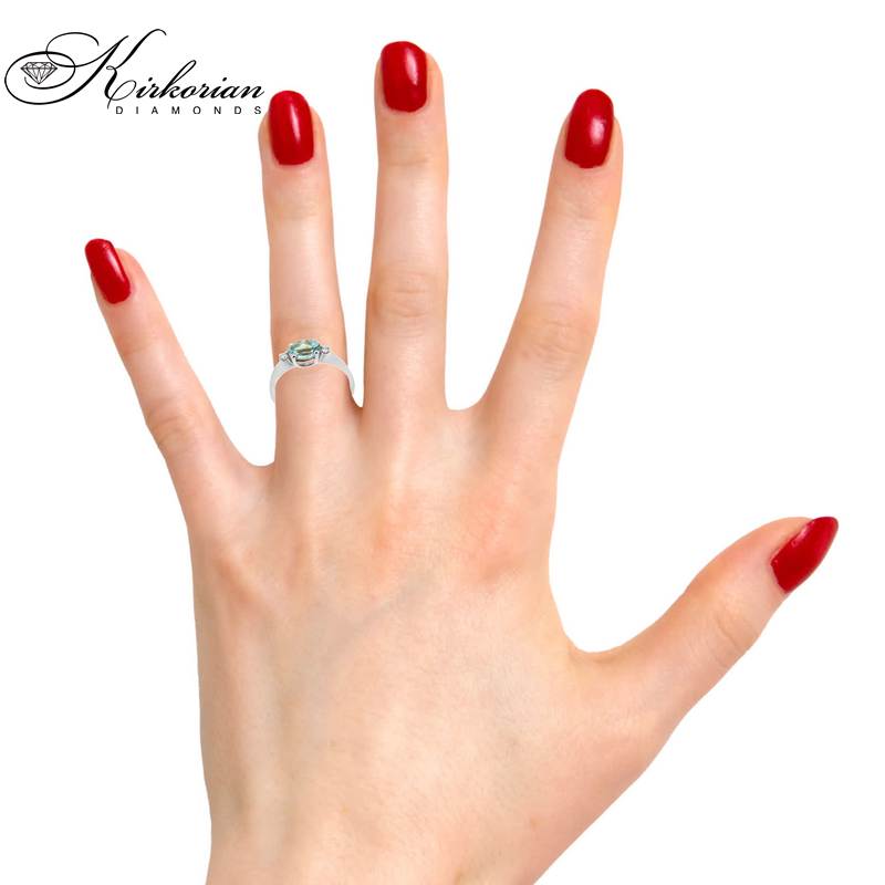 Годежен пръстен от бяло злато 14К със син топаз и диаманти 0.06 ct – код K454