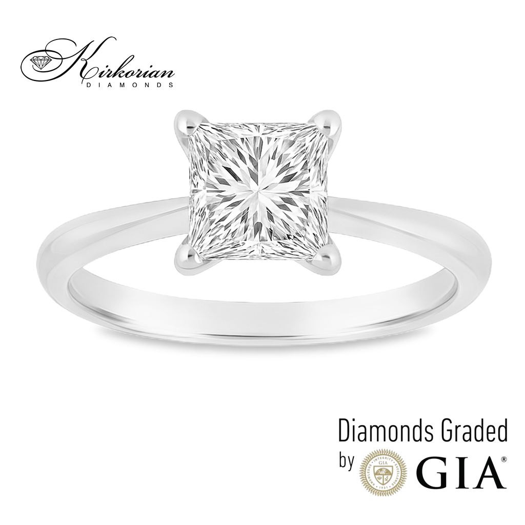 Годежен пръстен от бяло злато с диамант принцес 1.00ct GIA