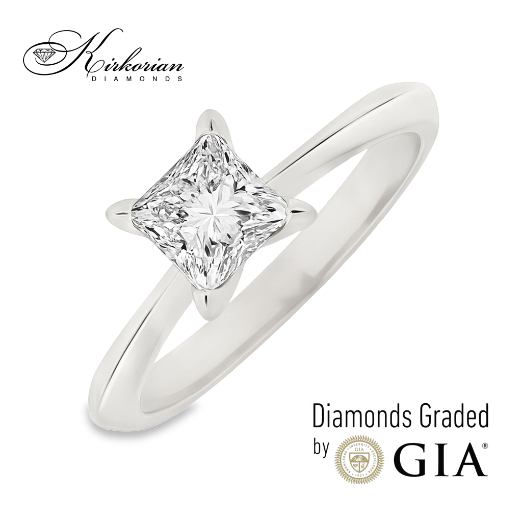 Годежен пръстен от бяло злато с диамант принцес 1.00ct GIA Годежен пръстен от бяло злато с диамант принцес 1.00ct GIA