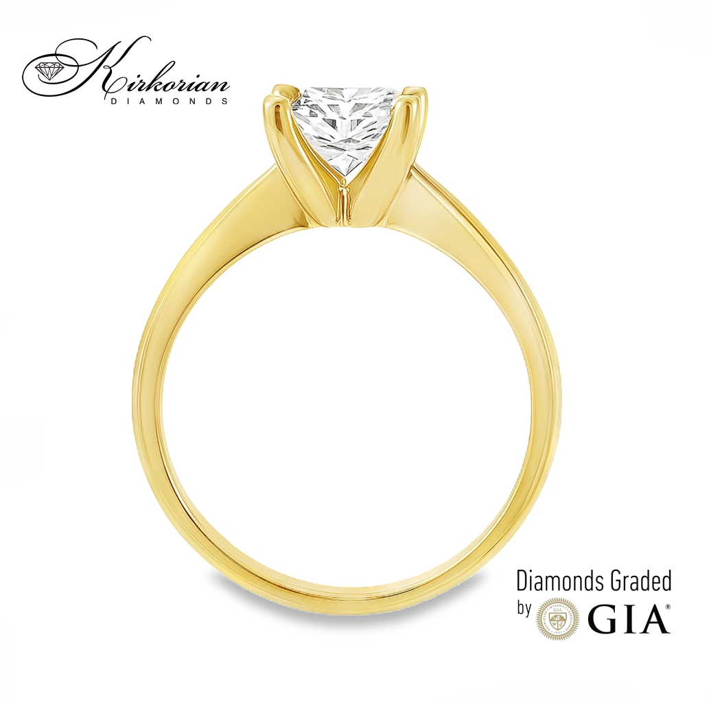 Годежен пръстен от жълто злато с инвестиционен диамант 1.00ct принцес GIA