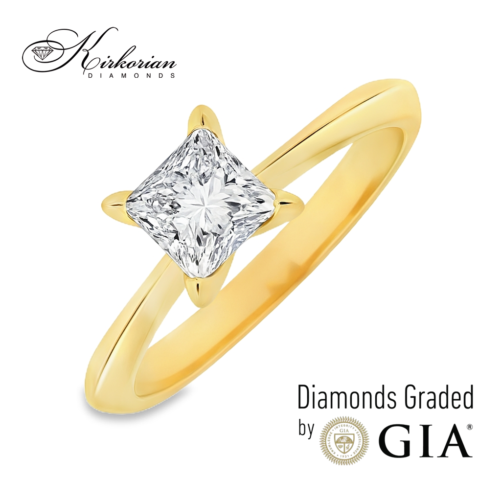 Годежен пръстен от жълто злато с инвестиционен диамант 1.00ct принцес GIA Годежен пръстен от жълто злато с инвестиционен диамант 1.00ct принцес GIA