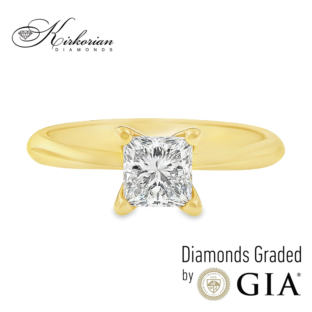 Годежен пръстен от жълто злато с инвестиционен диамант 1.00ct принцес GIA Годежен пръстен от жълто злато с инвестиционен диамант 1.00ct принцес GIA