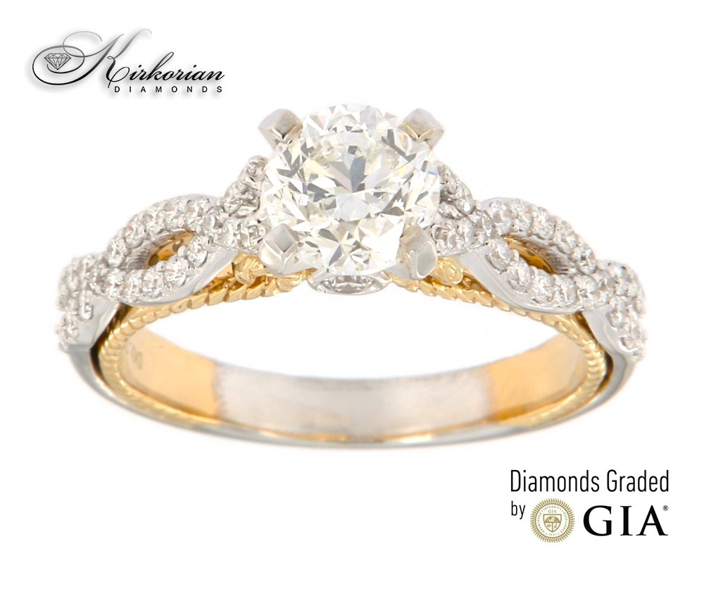 Годежен пръстен бяло жълто злато 18к. GIA сертификат диаманти 1.36 карата код:K617