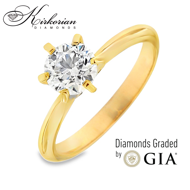 Годежен пръстен от жълто злато 14k с инвестиционен диамант 1.00ct GIA сертификат – K620