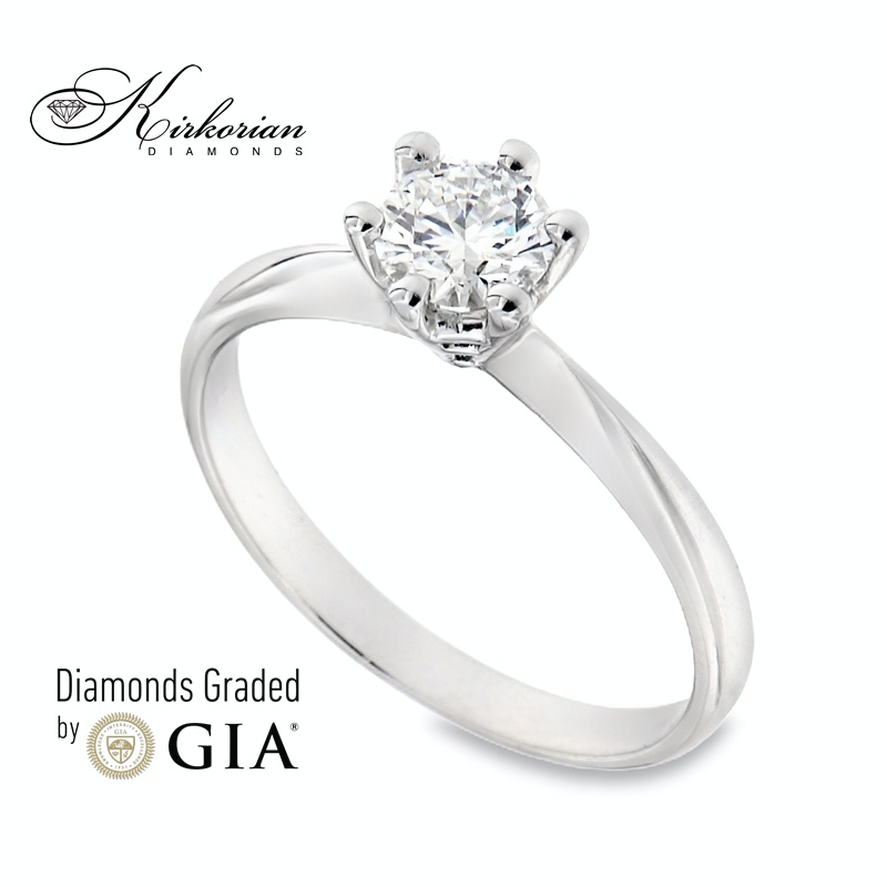 Класически годежен пръстен от бяло злато 14k с диамант 0.50ct GIA E/VS2 – модел K625