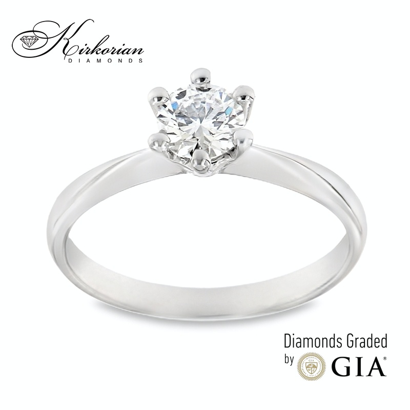 Класически годежен пръстен от бяло злато 14k с диамант 0.50ct GIA E/VS2 – модел K625