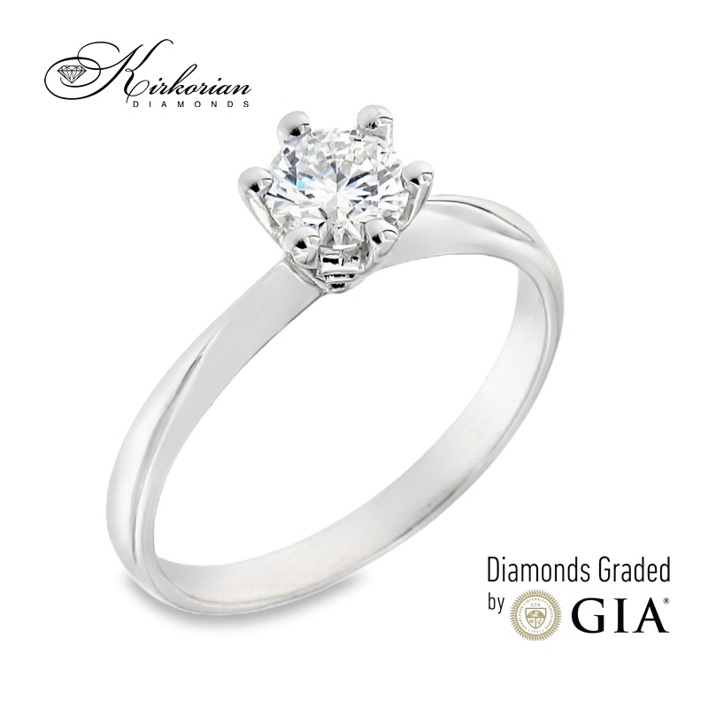 Класически годежен пръстен от бяло злато 14k с диамант 0.50ct GIA E/VS2 – модел K625