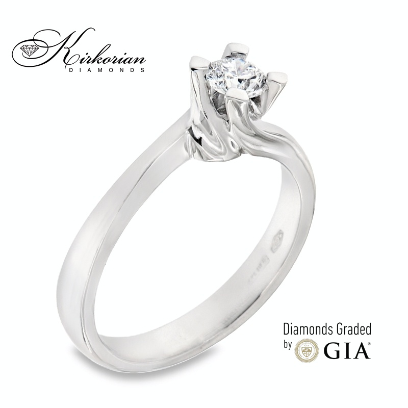 Класически годежен пръстен от бяло злато 18k с диамант 0.30ct GIA сертификат K629