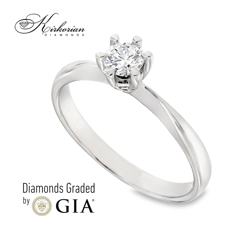 Класически годежен пръстен от бяло злато 18k с диамант 0.30ct GIA D/VVS1 K638