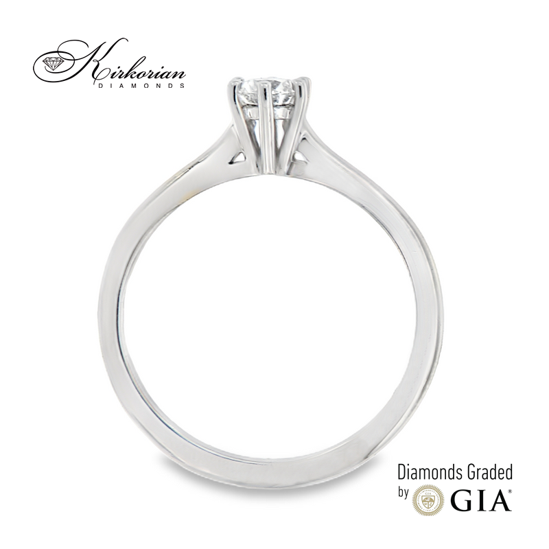 Класически годежен пръстен от бяло злато 14k с диамант 0.30ct GIA D/VVS2 K639