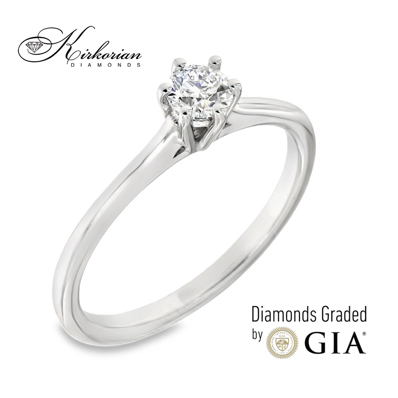 Класически годежен пръстен от бяло злато 14k с диамант 0.30ct GIA D/VVS2 K639