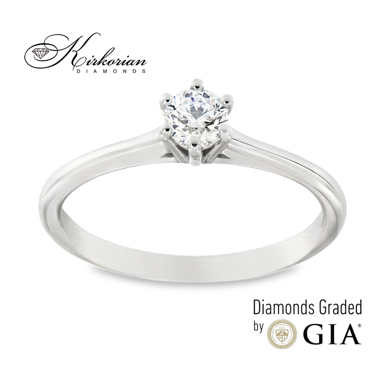 Класически годежен пръстен от бяло злато 14k с диамант 0.30ct GIA D/VVS2 K639