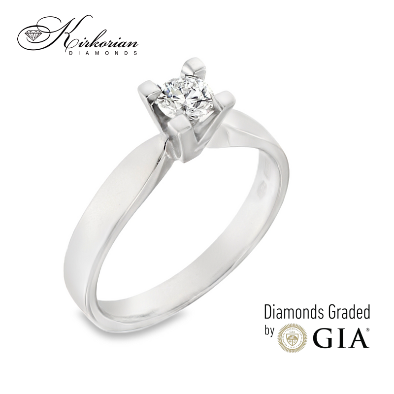 Класически годежен пръстен от бяло злато 18k с диамант 0.30ct GIA сертификат K641