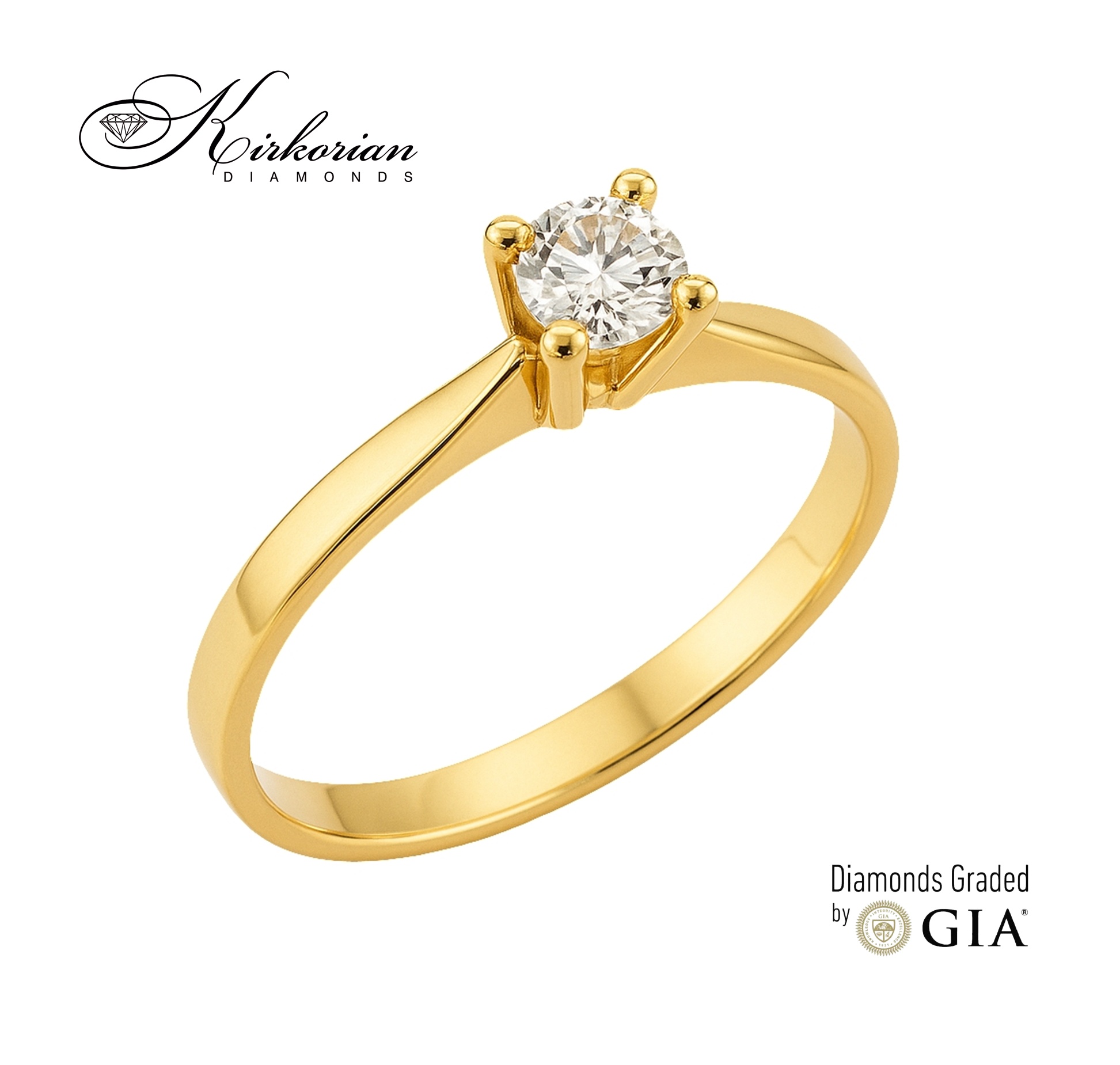 Годежен пръстен K648 от жълто злато 14k с диамант 0.30ct E/VS1 GIA 