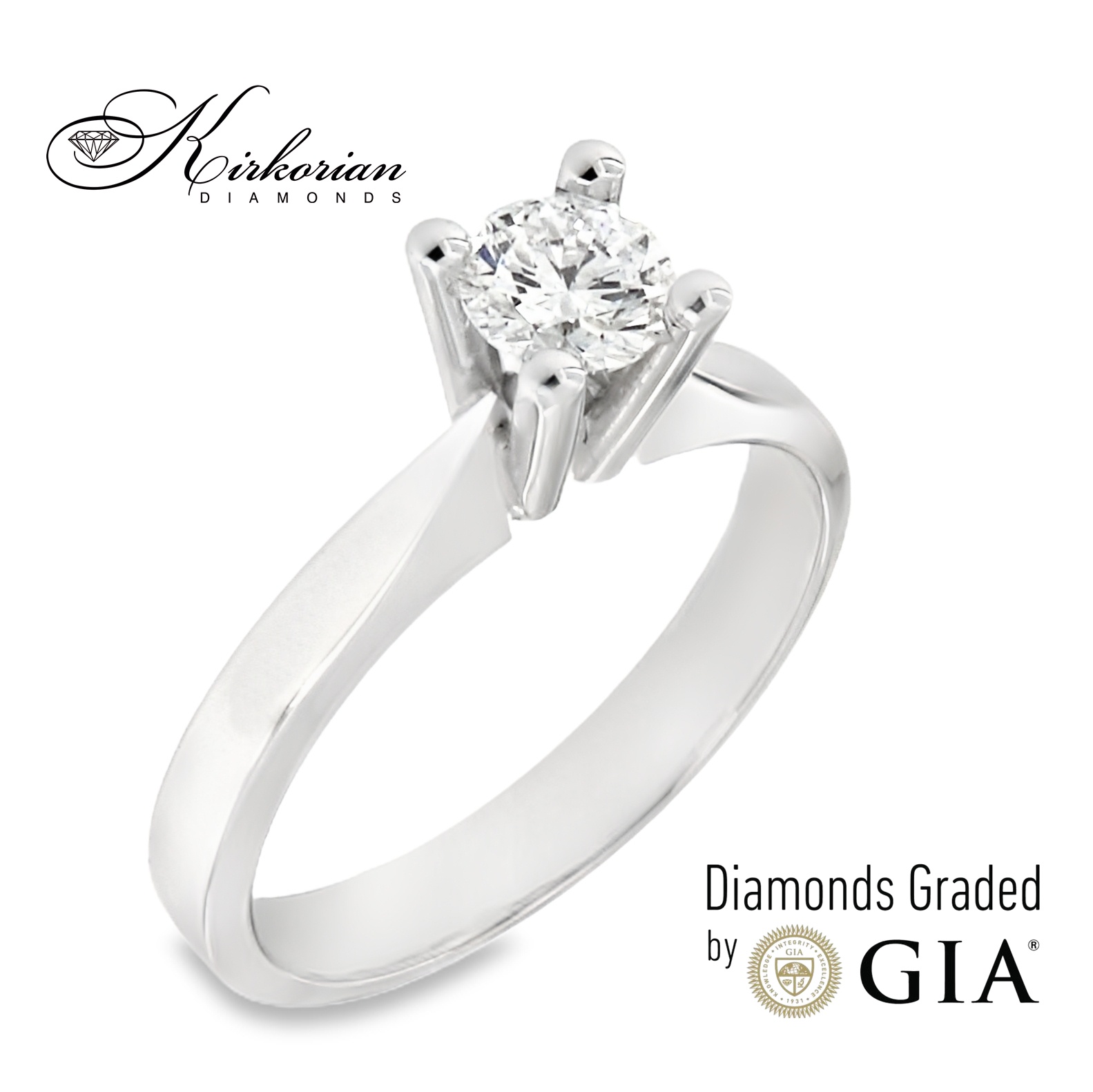 Елегантен годежен пръстен от бяло злато 18k с диамант 0.50ct E/VS2 GIA – код K649
