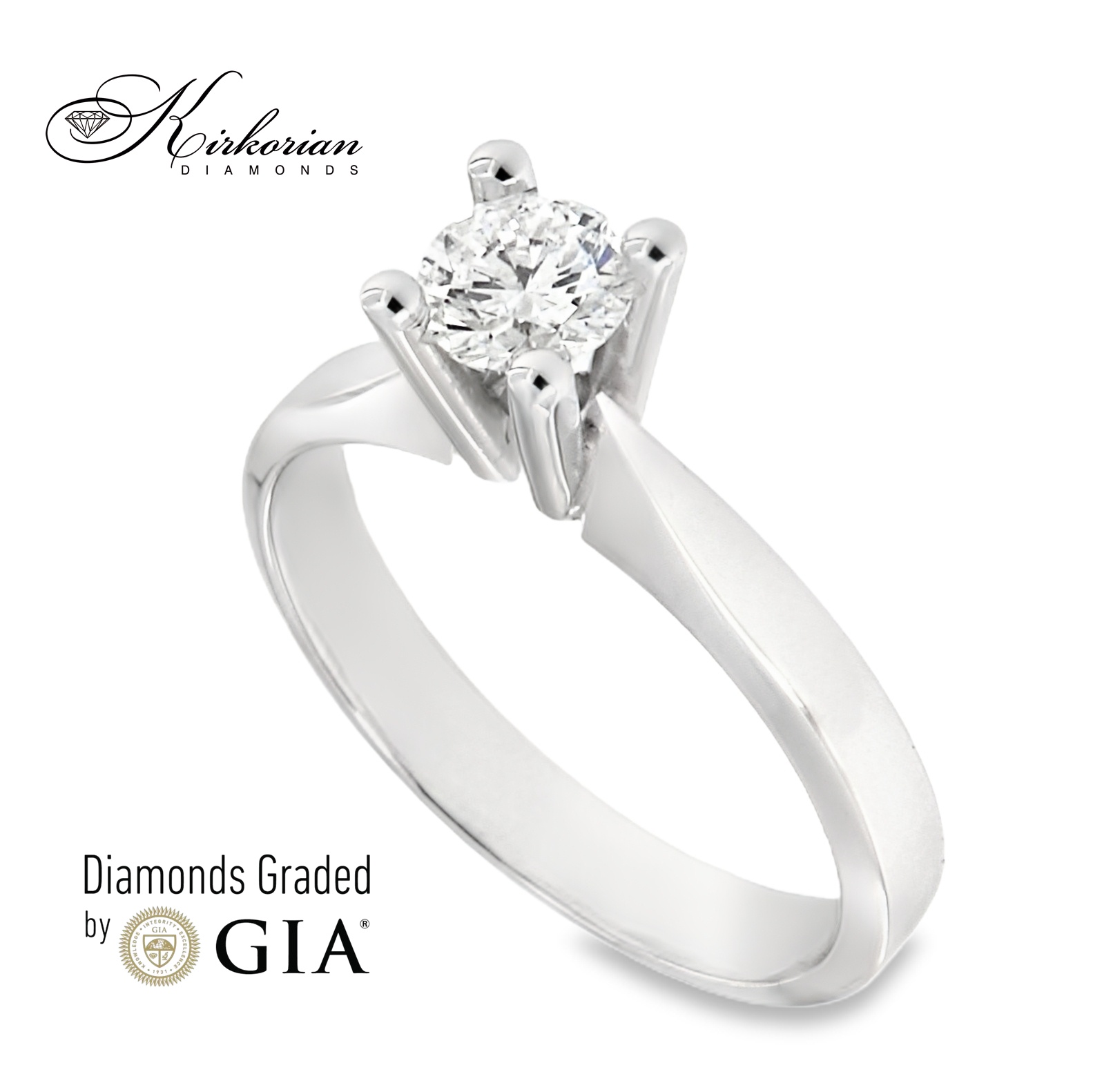 Елегантен годежен пръстен от бяло злато 18k с диамант 0.50ct E/VS2 GIA – код K649