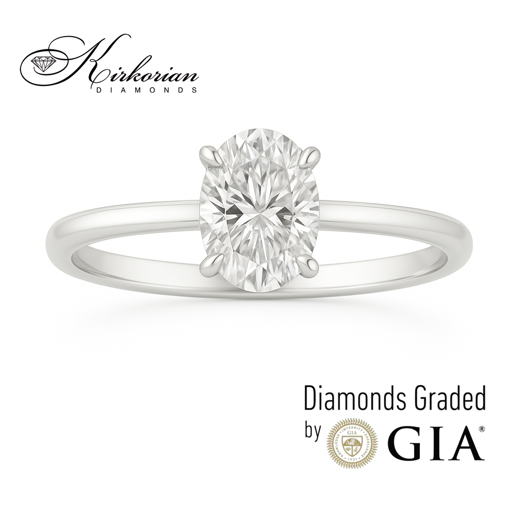 Годежен пръстен от бяло злато 14К с диамант 0.70 ct GIA – Овал VS2 | Цени от производител