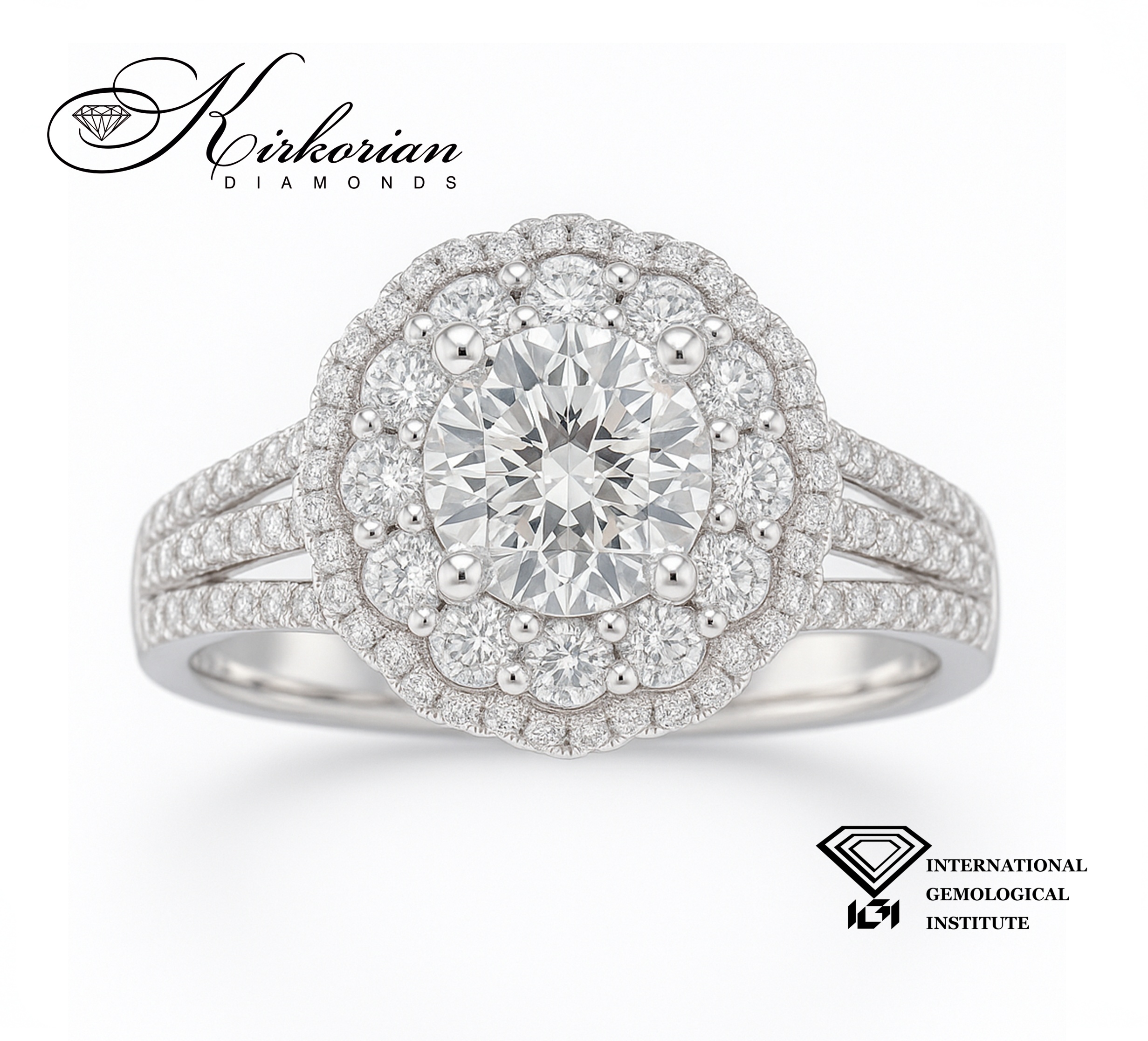 Годежен пръстен от бяло злато 18К с диаманти 1.74 ct IGI – лукс и съвършенство от Kirkorian Diamonds