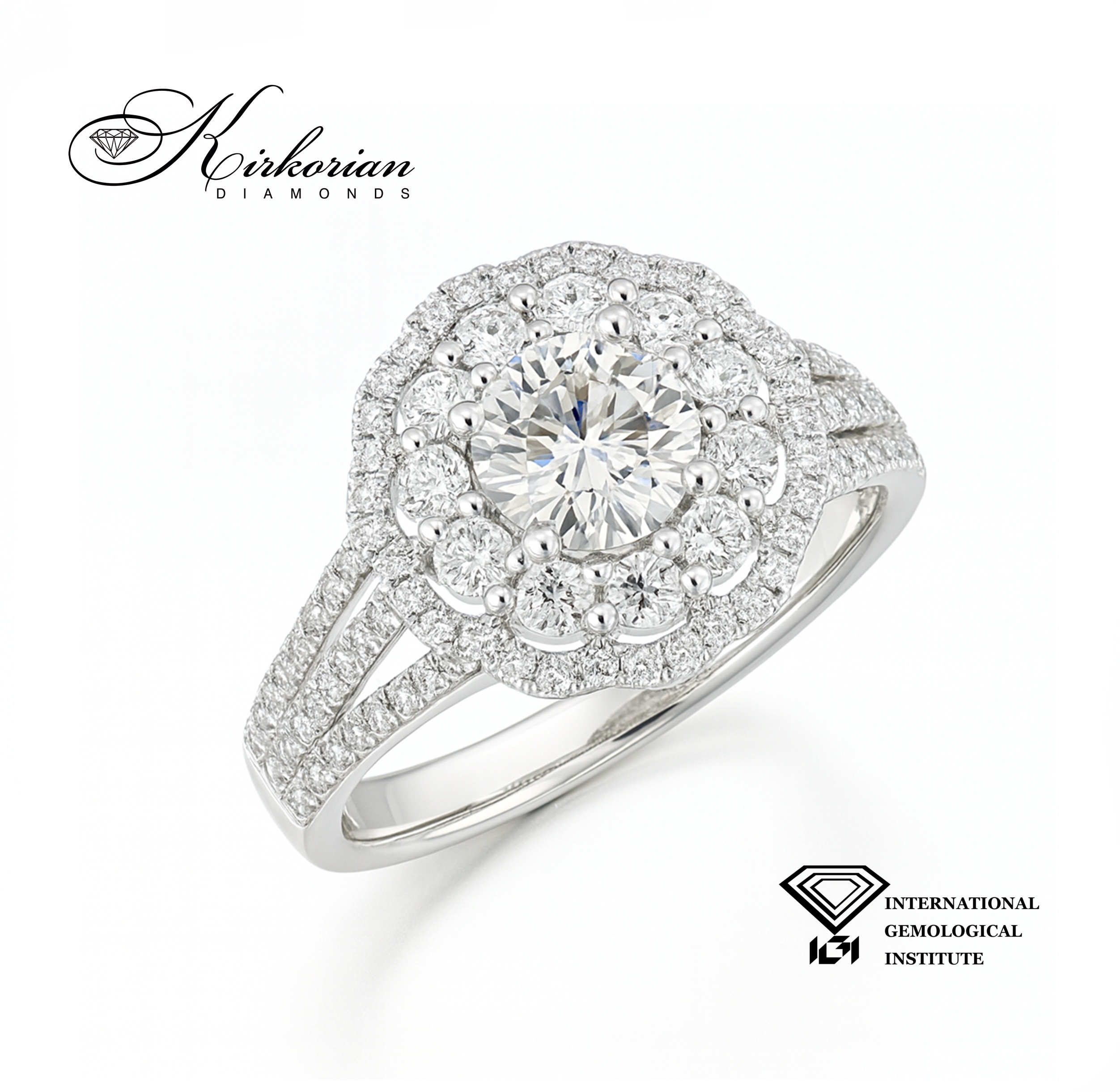 Годежен пръстен от бяло злато 18К с диаманти 1.74 ct IGI – лукс и съвършенство от Kirkorian Diamonds