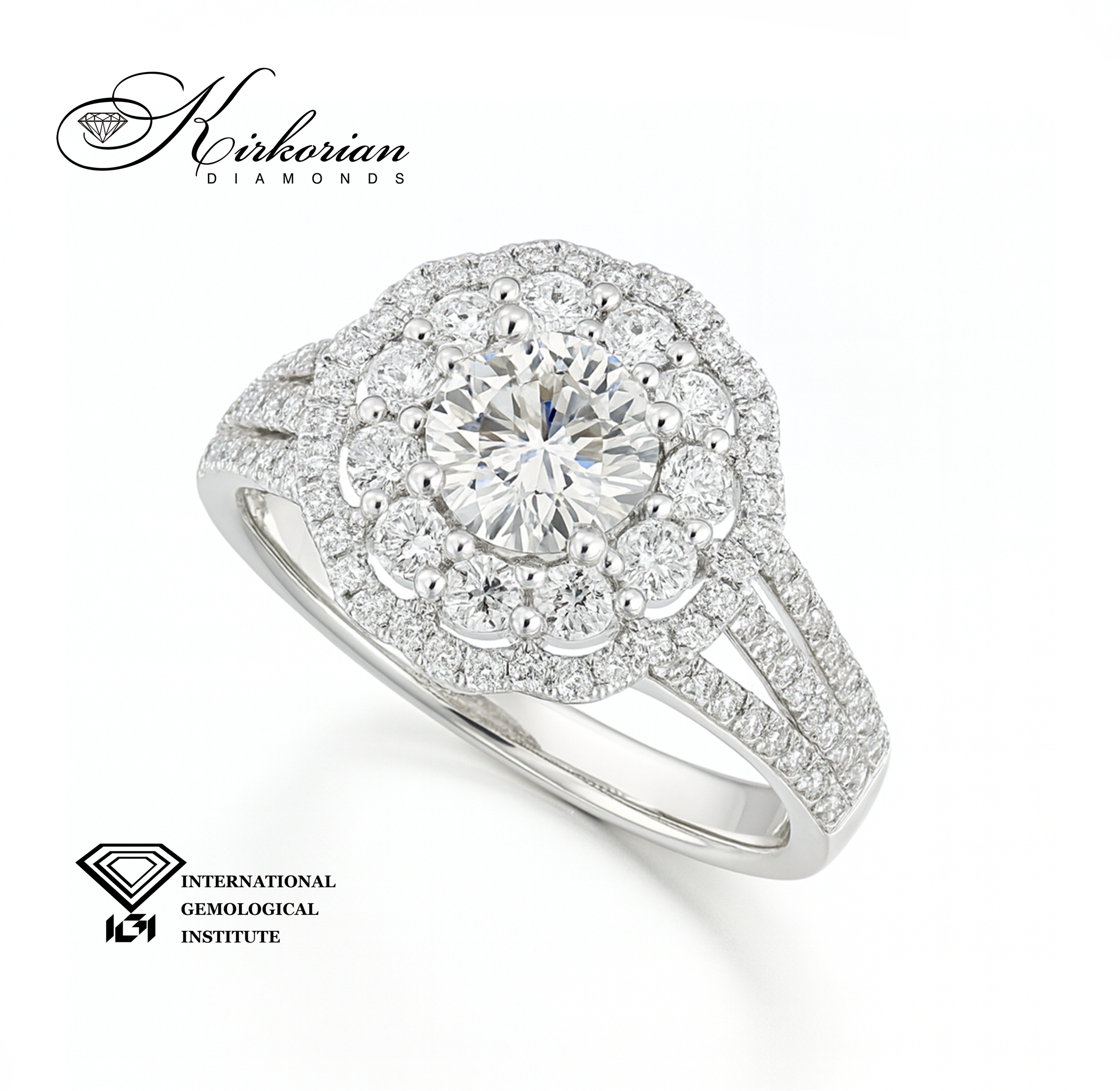 Годежен пръстен от бяло злато 18К с диаманти 1.74 ct IGI – лукс и съвършенство от Kirkorian Diamonds