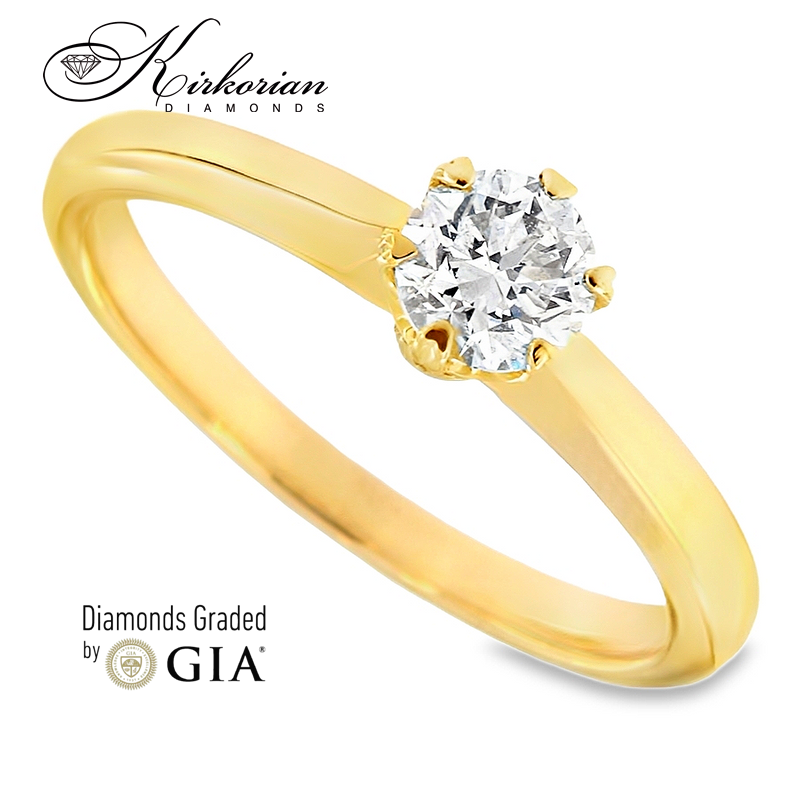 Годежен пръстен M105 – Жълто злато 18k с диамант 0.50ct GIA, сърце в короната