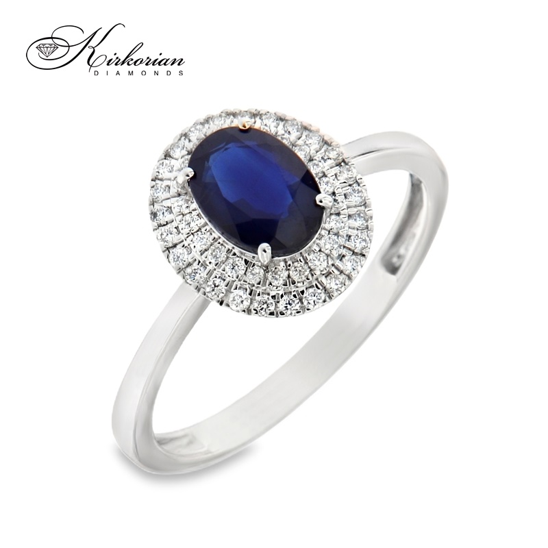Пръстен от бяло злато 18к със сапфир 1.05ct и диаманти 0.21ct – код RG043040