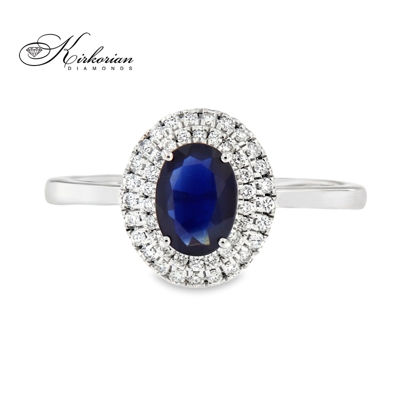 Пръстен от бяло злато 18к със сапфир 1.05ct и диаманти 0.21ct – код RG043040