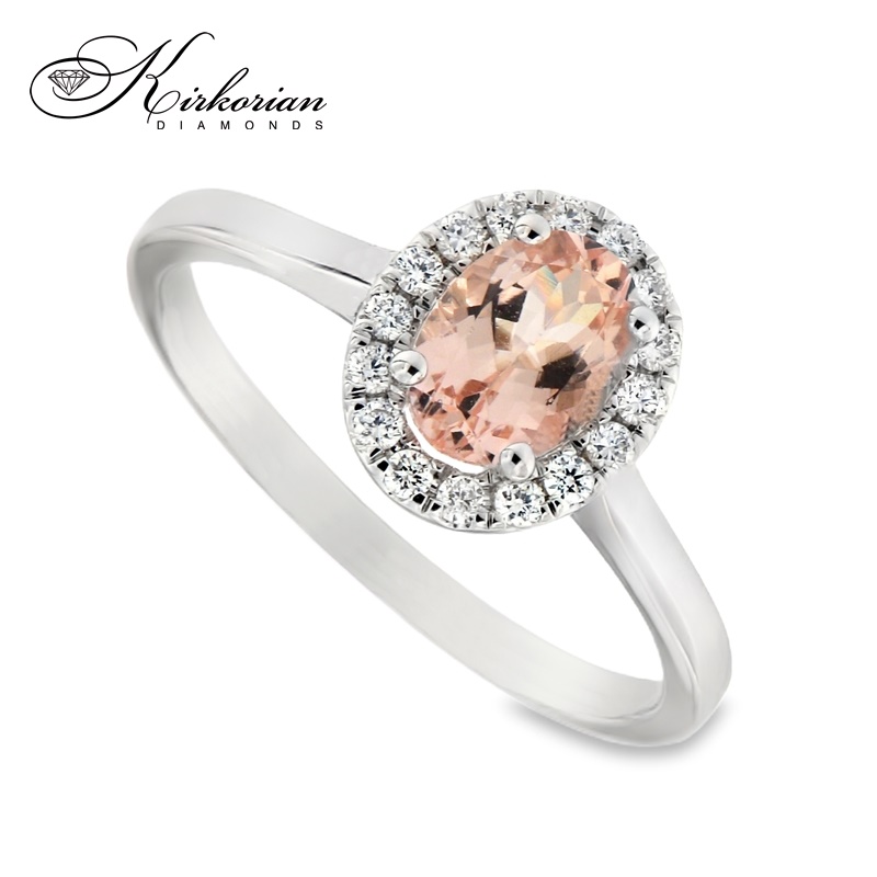 Пръстен с морганит 0.80 ct и диаманти 0.16 ct от бяло злато 18К – модел RG044436